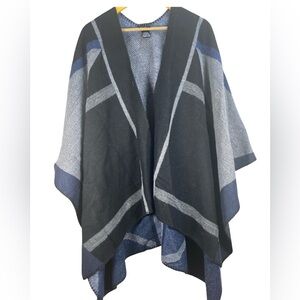 FRAAS Open Front Wrap Scarf One Size Black Gray Navy Winter Shawl Like New‎